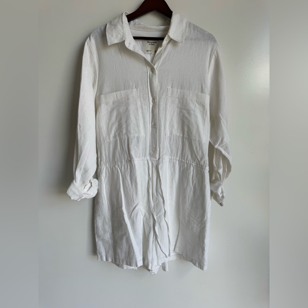 Abercrombie & Fitch Women‎ XL linen cotton White utility shirt romper beachy NEW